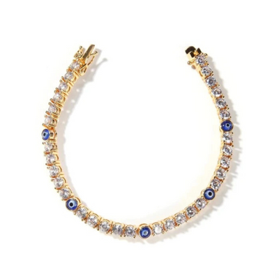 Gold-Tone Evil Eye Bracelet with Cubic Zirconia Accents