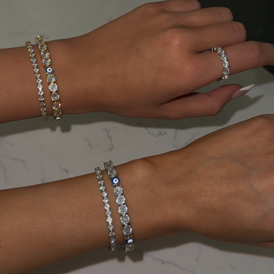 Gold-Tone Evil Eye Bracelet with Cubic Zirconia Accents