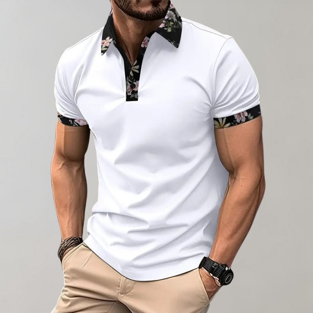 James | Summer Polo Shirt with Floral Trim