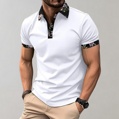 James | Summer Polo Shirt with Floral Trim