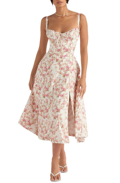 Grace | Floral Bustier Summer Dress with Side Slit