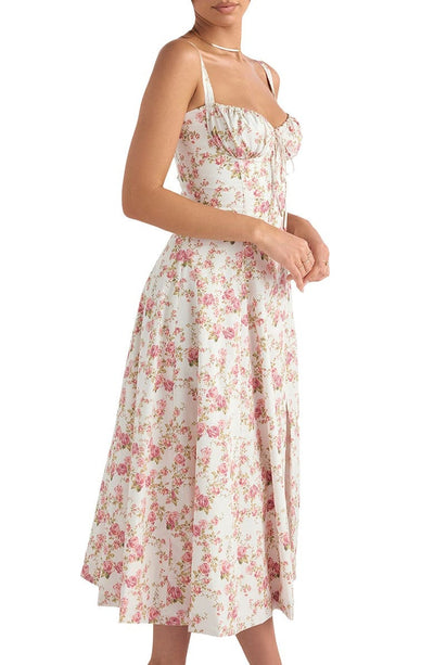 Grace | Floral Bustier Summer Dress with Side Slit