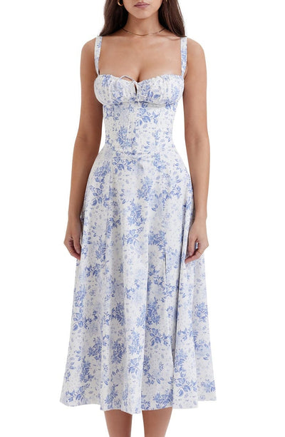 Grace | Floral Bustier Summer Dress with Side Slit