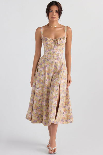 Grace | Floral Bustier Summer Dress with Side Slit