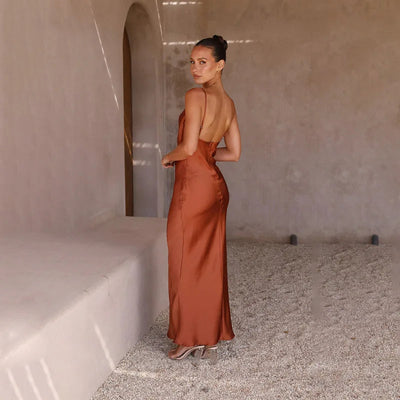 Millie | Satin Summer Maxi Dress with Cowl Neck