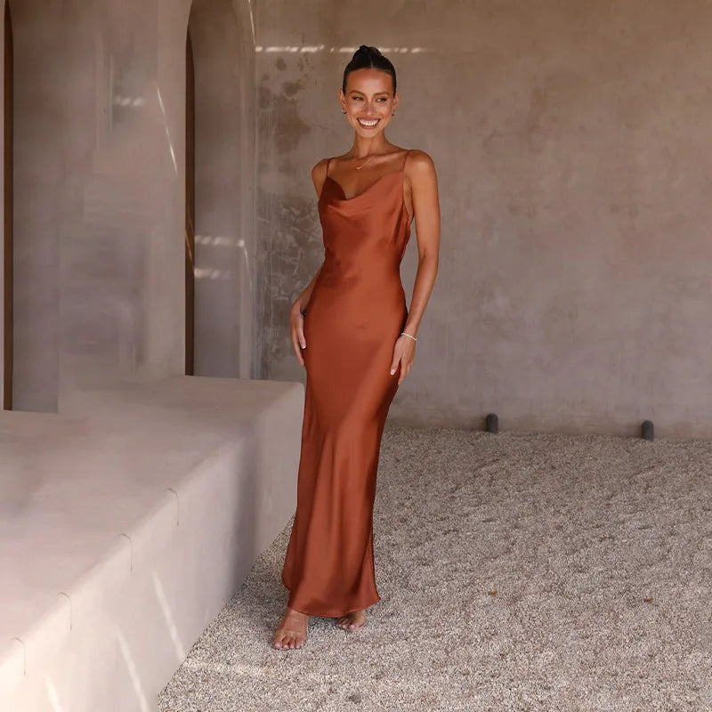 Millie | Satin Summer Maxi Dress with Cowl Neck