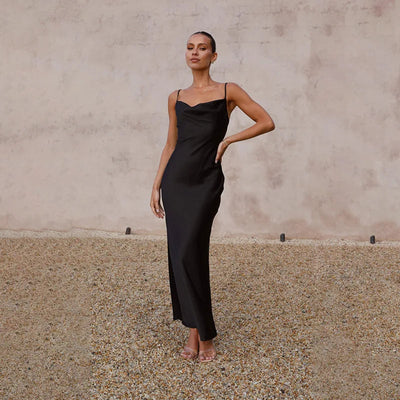 Millie | Satin Summer Maxi Dress with Cowl Neck