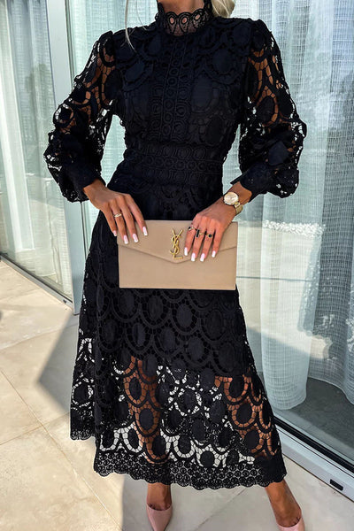Sienna | Summer Midi Lace Dress with Puff Sleeves