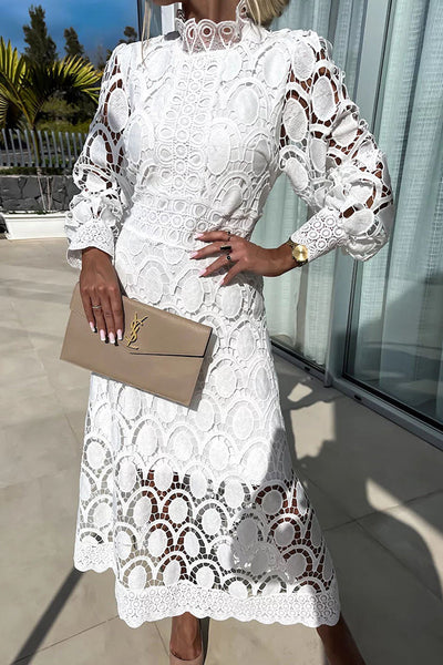 Sienna | Summer Midi Lace Dress with Puff Sleeves