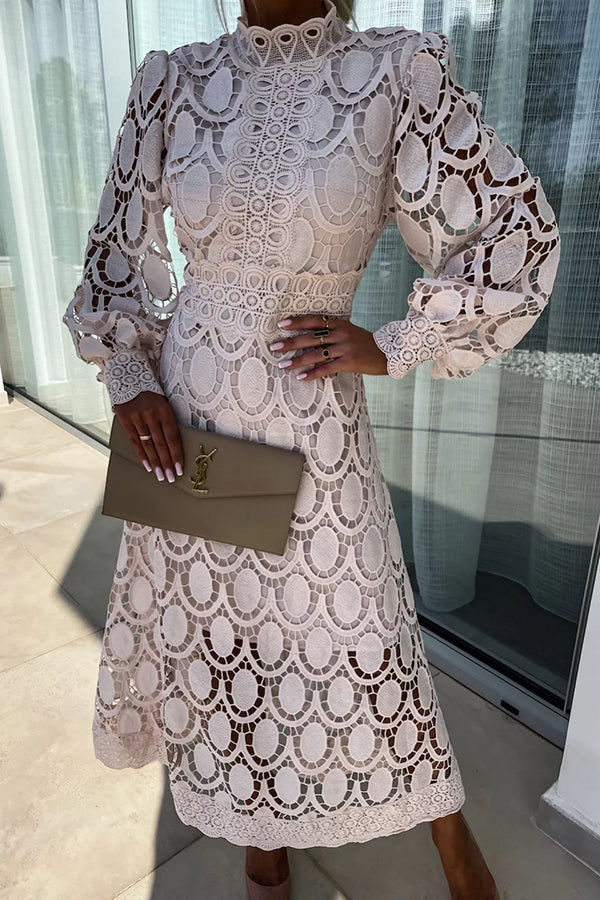 Sienna | Summer Midi Lace Dress with Puff Sleeves