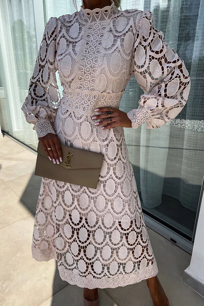 Sienna | Summer Midi Lace Dress with Puff Sleeves