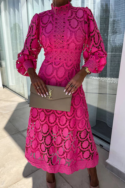 Sienna | Summer Midi Lace Dress with Puff Sleeves