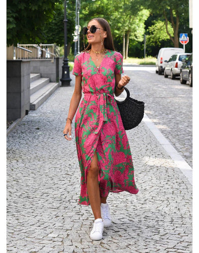 Floral Maxi Sundress with Split & Short Sleeves