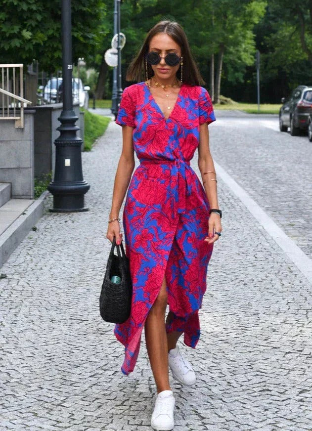 Floral Maxi Sundress with Split & Short Sleeves