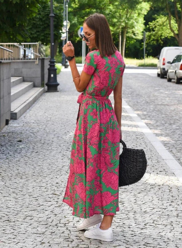 Floral Maxi Sundress with Split & Short Sleeves