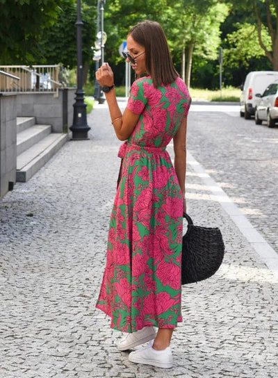 Floral Maxi Sundress with Split & Short Sleeves