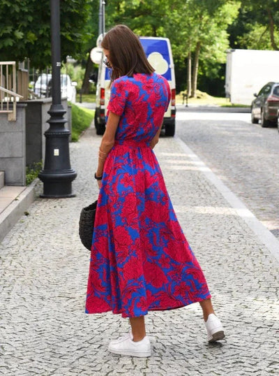 Floral Maxi Sundress with Split & Short Sleeves