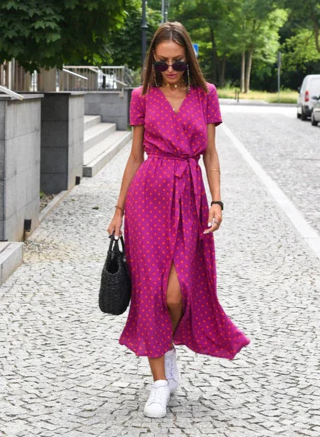 Floral Maxi Sundress with Split & Short Sleeves