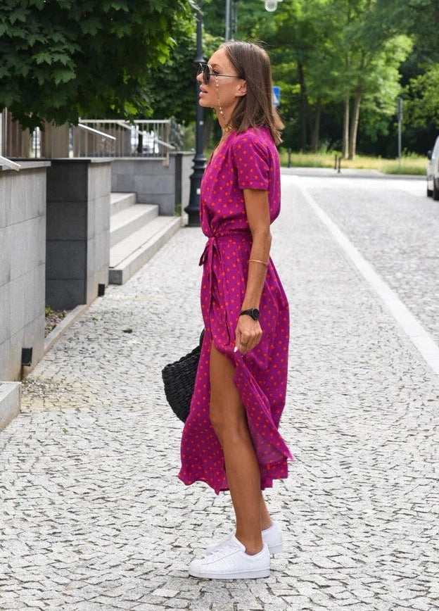 Floral Maxi Sundress with Split & Short Sleeves
